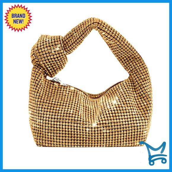 Handbags - Full Glitter Rhinestone Hobo Dumpling Clutch Crossbody Evening Bag